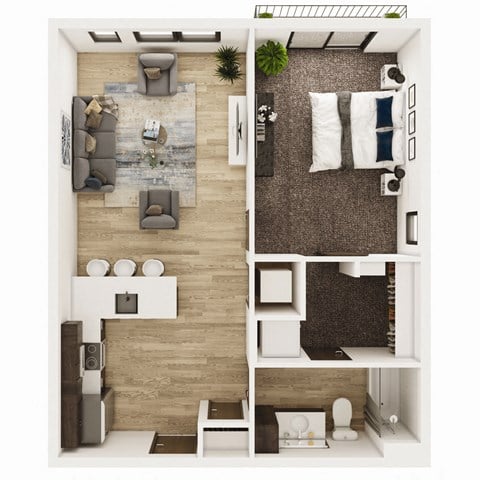 Floor plan for 1 bed, 1 bath, 680 sqft